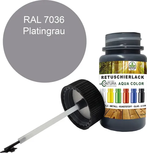 Reparaturlack Lackstift RAL Lack Pinselflasche 50ml. Farbe Holz Metall Möbel Auto Bad Retuschierlack - RAL 7036 Platingrau