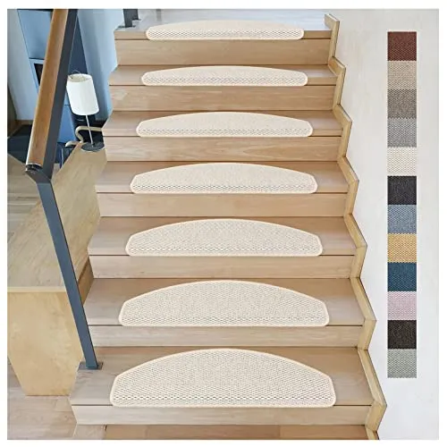 Kettelservice-Metzker Halbrunde Stufenmatten Göteborg I 20 Stück I 65x24x4cm I Hellbeige - Moderne Stufenmatten in Sisal Optik, ideal für sicheren Halt auf Treppen. Mit geprüfter Qualität und rutschfester Rückenausstattung. Perfekt für Familie und Haustiere.