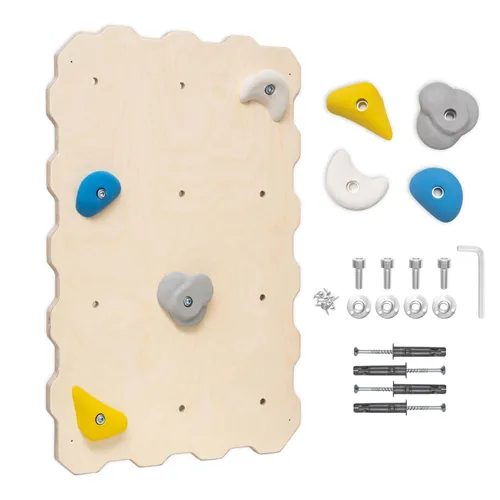 MAMOI® Kletterwand aus Holz für den Innenbereich mit 4 Klettergriffen | Klettermodul mit Holzschichtplatte | Kletterset für Zuhause | Kletterwand