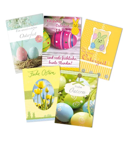 Ostern - 5 Grußkarten im Format 11,5 x 17cm mit Umschlägen – sortiert in Umverpa