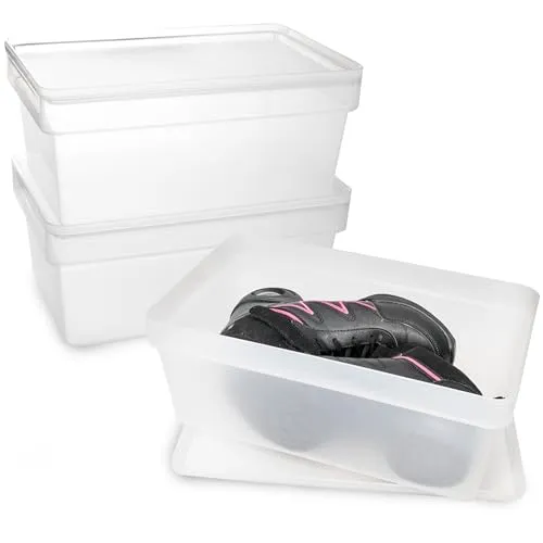 3x Ordnungsbox mit Deckel - stapelbar - milchig-transparent - Schuhbox - 14,5 cm hoch | 21,5x36x14,5 cm - 9 Liter - Ordnungskorb Schubladenorganizer Organizerbox Ordnungssystem Kunststoff Aufbewahrung
