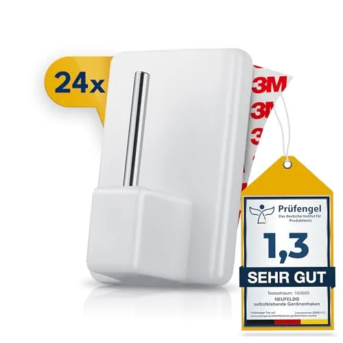 NEUFELD® 24 Gardinenhaken selbstklebend weiß in weiß von NEUFELD