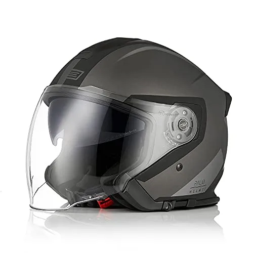 ORIGINE Motorradhelm Jethelm Roller Helm Scooter Helm Moped Mofa Helm mit Doppelvisier ECE Zertifizierung (Techy Black Titanium,XS)