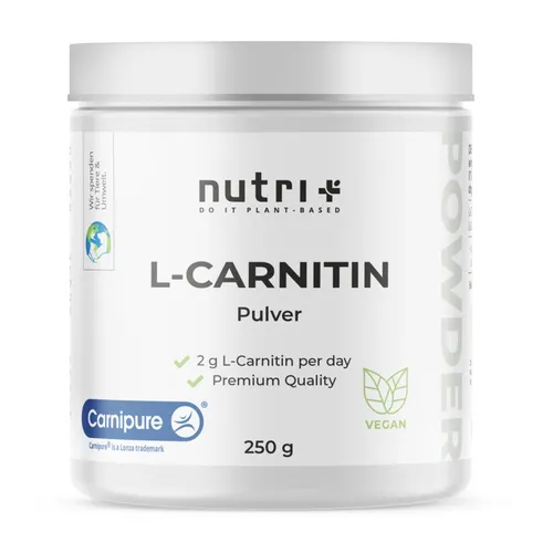 nutri+ L-Carnitin Ultrapure Pulver 250 g - Fettverbrennung und Energieboost - Sportnahrung für optimierte Energiegewinnung. Hochdosiertes L-Carnitin (Carnipure®) unterstützt den Fettstoffwechsel und steigert die körperliche Leistungsfähigkeit.