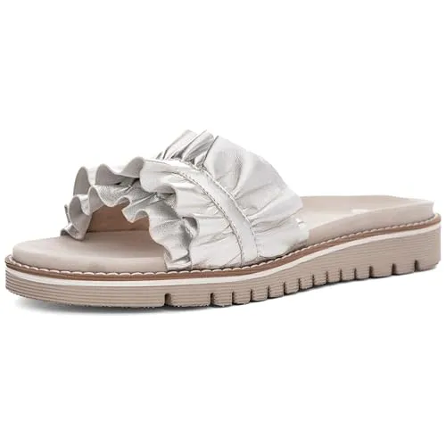 Ara KENT Pantolette - Silbern, Raffinierte Slides mit Keilabsatz - Halbschuhe mit geraffter Bandage und metallic Optik, ideal für trendbewusste Looks. Fällt klein aus, bitte eine Größe größer bestellen.