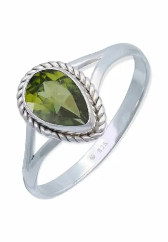 mantraroma Silber Ring Damen 925 Peridot Edelstein grün dezent verspielt