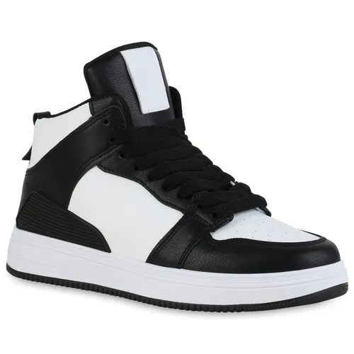 VAN HILL Damen Sneaker High Schnürer - Bequeme Profil-Sohle in Schwarz Weiß, Größe 37 - Sneaker für Damen mit bequemer Profil-Sohle, ideal für Frühling bis Herbst. Perfekt für Alltag und Freizeit mit stylischem Design und flachem Absatz.