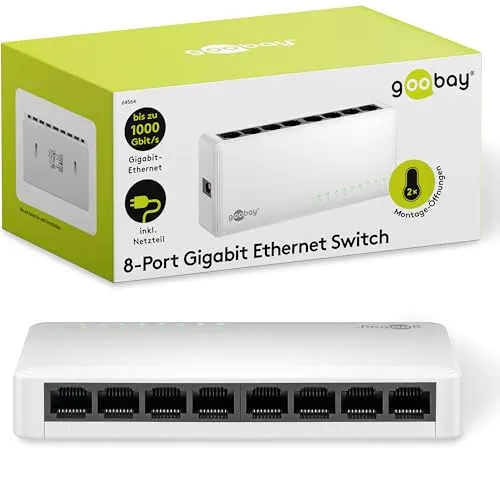 Goobay 8-Port Gigabit Ethernet Netzwerk-Switch (64564) - Router, Netzwerk Switch - Ideal für schnelles und stabiles Netzwerk, perfekt für Büros mit hohem Datenverkehr.