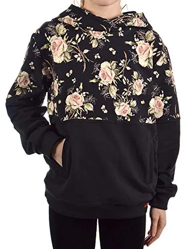 KMISSO Kinder Mädchen Kapuzen Pullover Hoodie Sweat Langarm Rosenmuster 30328 Schwarz 116