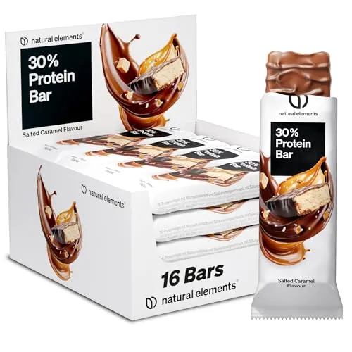 natural elements Proteinriegel Salted Caramel – Low Sugar Eiweißriegel – 13g Protein und 158kcal pro Riegel – 16x45g, vegetarisch, ohne Palmöl – in Deutschland laborgeprüft