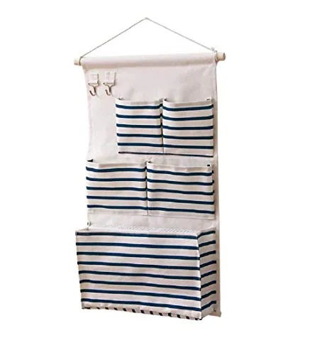 EBETA E Hängeorganizer - Praktischer Wand Organizer für jeden Raum - Utensilientasche mit 5 Fächern und 2 Schlüsselhaken, aus Baumwolle und Leinen, ideal für Ordnung in Eingang, Badezimmer oder Schlafzimmer.