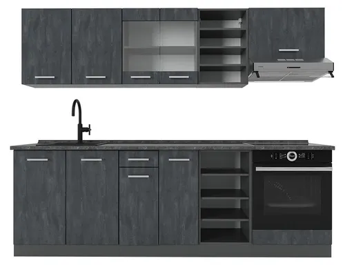 Vicco Küchenzeile R-Line 240 cm Schwarz Beton Anthrazit