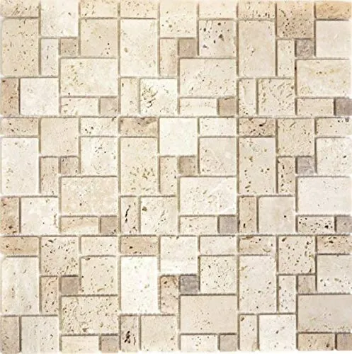 Travertin Mosaikfliesen Steine Wand Boden Naturstein beige braun Fliesenspiegel Küchenfliese Bad - MOS43-1212-15