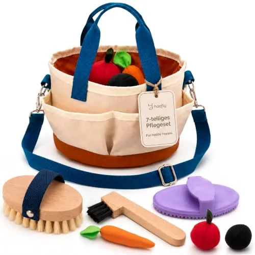 Hoofly Hobby Horse Zubehör – Pflegeset mit Tasche, Bürste, Striegel & Hufkratzer [TÜV geprüft]