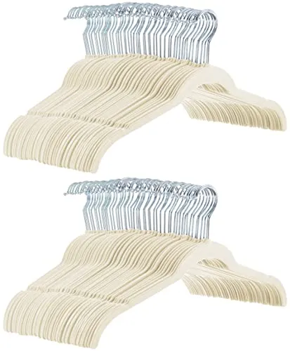 Amazon Basics Kleiderbügel für Hemd/Kleid, mit Samt überzogen, 100er-Pack, Elfenbein