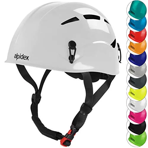ALPIDEX Kletterhelm für Jugendliche & Erwachsene – EN12492, viele Farben - Vielseitiger Kletterhelm für Jugendliche und Erwachsene in modernen Farben. Hoher Tragekomfort dank anpassbarem Verstellrad und gepolstertem Kinnriemen. Ideal für den Verleih und lange Touren. Robuste Hartschale mit guter Belüftung.