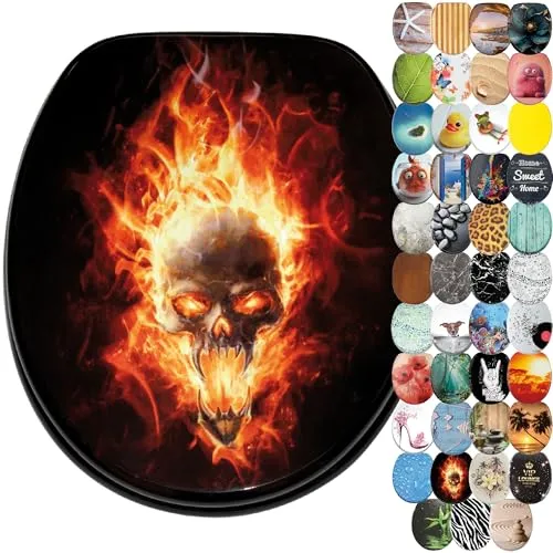 Sanilo WC Sitz mit Absenkautomatik - Totenkopf in Flammen - WC-Sitz aus bruchfestem Holz mit integrierter Absenkautomatik für sanftes Schließen. Stylisches Design in verschiedenen Motiven, ideal zur individuellen Badezimmergestaltung.