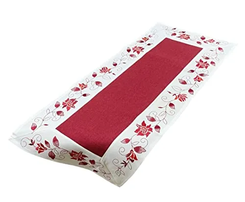 Westernlifestyle Tischläufer Tischdecke Mitteldecke Tischband gestickt Rosen Rot Weiss Silber Grau (35 x 70, Rot/Weiss)