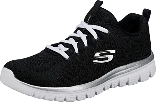 Skechers Damen Graceful-get Connected Sneakers, Schwarz mit Weißer Verzierung - Damen-Sneaker aus atmungsaktivem Mesh, ideal für den Alltag und bequemes Tragen.
