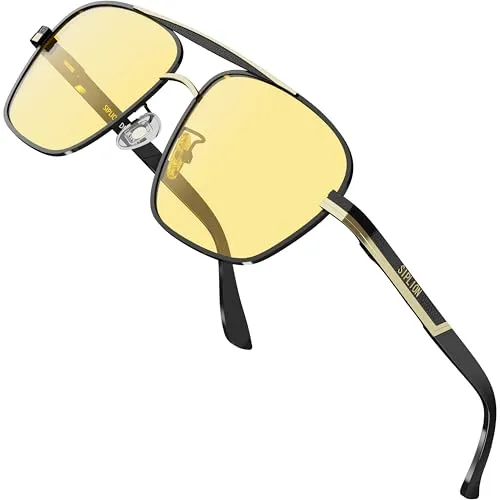 SPLION HD Nachtsichtbrille für Brillenträger – Rechteckige Autofahrerbrille mit Metallrahmen