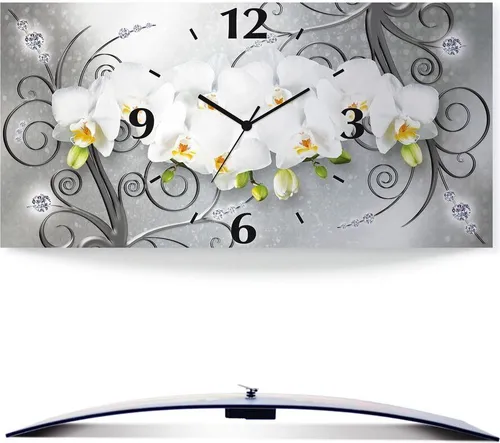 ARTLAND Wanddeko Wanduhr lautlos 50x25 cm mit Blumenbildern in grau von ARTland