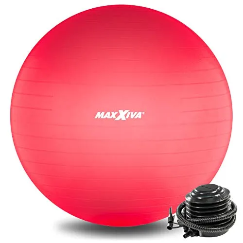MMAXXIVA® Gymnastikball rot 75 cm Anti-Burst mit Luftpumpe bis 250 kg hautfreundlicher Sitzball Reha Hometraining Balanceball Yoga Pilates Sport Fitnessball (75 cm, Rot)