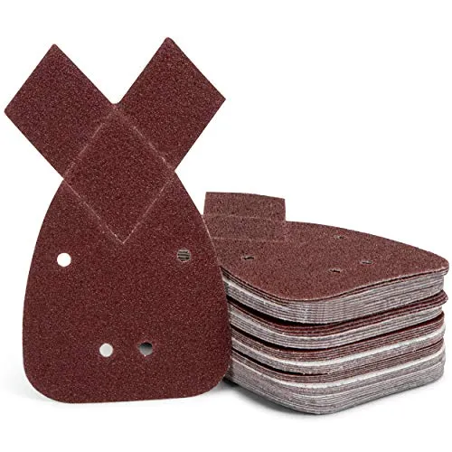 Schleifdreieck-Set | 50 Stück | Schleifblatt | 140 mm | selbsthaftend | Maus-Schleifpapier | 4 Löcher | Körnung 40/60 / 80/120 / 240 kompatibel mit der BLACK + DECKER Mouse®