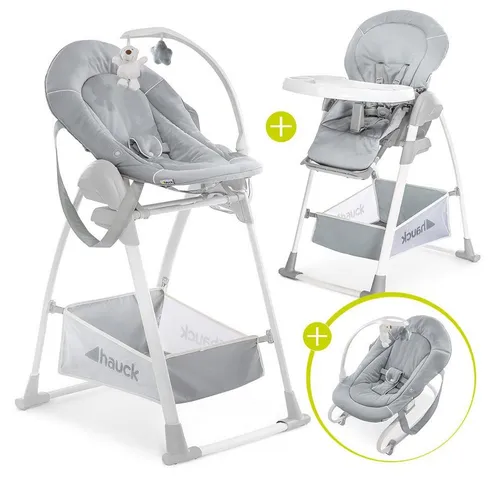 Hauck Hochstuhl Sitn Relax 3in1 - Stretch Grey - Mitwachsender Kinderhochstuhl ab Geburt, vielseitig als Babyliege und Wippe nutzbar, höhenverstellbar für optimale Anpassung an jede Situation.
