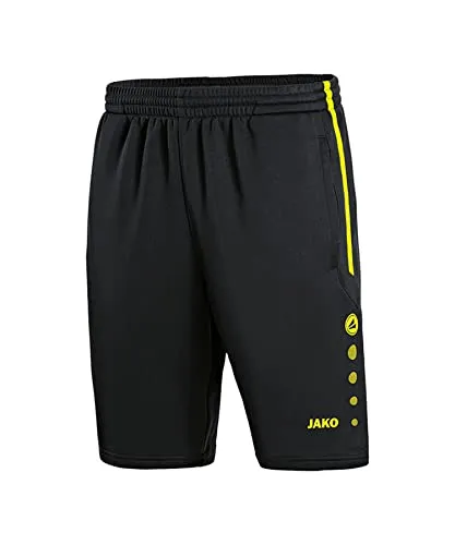 JAKO Herren Trainingsshorts Active, Anthrazit/Türkis, S - Bequeme Trainingsshorts mit elastischem Bund und Kordelzug. Seitentaschen bieten zusätzlichen Stauraum, während die spezielle Funktion für optimalen Feuchtigkeitstransport sorgt.