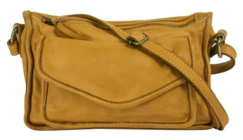 Umhängetasche CLUTY aus echtem Leder, gelb - Elegante Umhängetasche aus 100% Rindleder, handgefertigt in Italien. Ideal für den Stadtbummel mit viel Stauraum und verstellbarem Schultergurt.