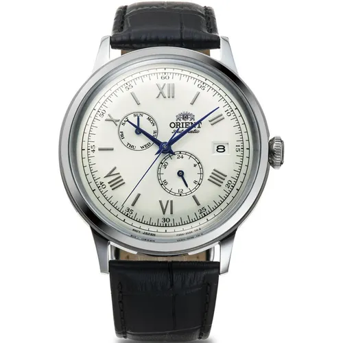 Orient Herren Analog Automatik Uhr RA-AK0310S10B - Armbanduhren für Herren mit elegantem Edelstahlgehäuse und strapazierfähigem Lederarmband, ausgestattet mit präzisem Automatik-Uhrwerk und kratzfestem Saphirglas.