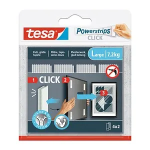 tesa Powerstrips LARGE Click Klebestreifen 4 St. für bis zu 7,2 kg - Die tesa Powerstrips LARGE Click Klebestreifen bieten eine bohrfreie Befestigungslösung für glatte Oberflächen. Mit 7,2 kg Belastbarkeit und einfacher Anwendung sind sie ideal für flexibles Dekorieren im Innenbereich.