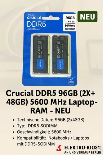 Crucial DDR5 RAM 96GB Kit (2x48GB) 5600MHz SODIMM in weiß von Crucial