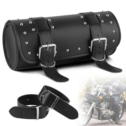 IWILCS Universal Motorrad Satteltasche Werkzeugtasche PU Leder Wasserdicht Runde Satteltasche Mode Aufbewahrungstasche Schwarz