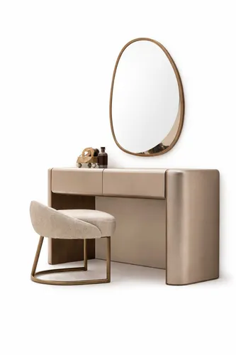 Designer Schminktisch Set mit Spiegel und Hocker – Modernes Schlafzimmer - Perfekt für Erwachsene: Dieses stilvolle Schminktisch Set mit ovalem Spiegel und Hocker vereint modernes Design und praktische Funktionalität. Mit 2 Schubladen und einer Breite von 48 cm ist es ideal für jedes Schlafzimmer.