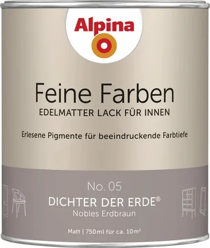 Alpina Feine Farben Lack No. 05 - Dichter der Erde erdbraun edelmatt 750 ml - Lacke, edelmatt und umweltfreundlich, ideal für kreative Projekte und langlebige Farbergebnisse.