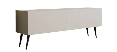 3E 3xE living.com TV-Schrank: Zwei Türen, Zwei Regale, Farbe Kaschmir, Schwarze Beine, A: B: 140 cm, H: 52 cm, T: 32 cm,