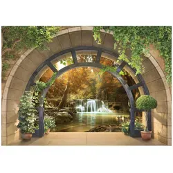 Fototapete Wasserfall 3D Effekt Fenster Natur Wald 200x140 cm