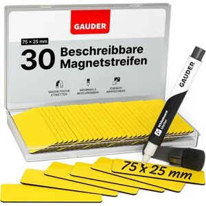 Gauder Magnetschilder ME-75x25, gelb, 75 x 25 mm, für Handbeschriftung, 30 Stück