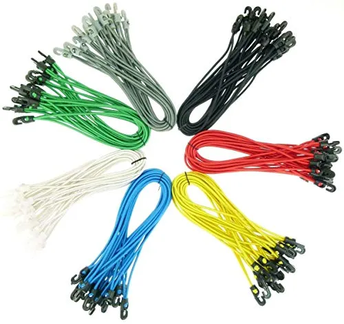 Stück Spannfix Planenspanner 25 cm, Ø 4 mm in Schwarz Weiss Grau Blau Grün Rot Gelb - Spanngummi Expander mit Haken (70 Stück, 7 Farben) 70