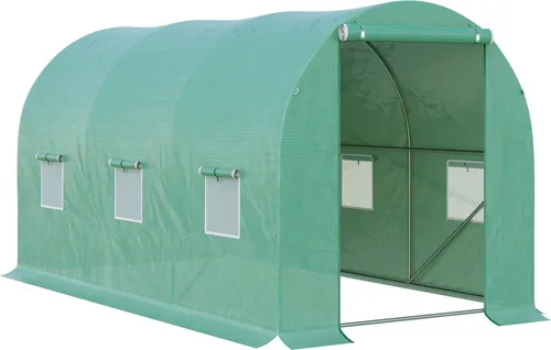 Outsunny Foliengewächshaus 395 x 195 x 190 cm - Garten-Zubehör: Stabiler Folientunnel mit Rundbogen und 6 Netzfenstern für optimale Licht- und Luftzirkulation, ideal für den Anbau von Tomaten und anderen Pflanzen.