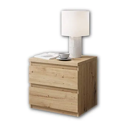OLLI Nachttisch mit zwei Schubladen in Artisan Eiche Optik - Nachttisch in moderner Artisan Eiche Optik mit viel Stauraum. Schnelle und einfache Montage, ideal für Anfänger. Maße: 45 x 44 x 38 cm (B/H/T), hergestellt in der EU.