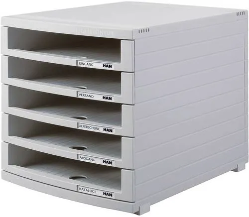 HAN Schubladenbox Contur - Lichtgrau, 5 Schubladen für optimale Büroorganisation, stapelbar und umweltfreundlich, Made in Germany