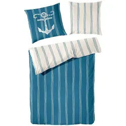 Enrico Coss Renforce Bettwäsche Kiel blau weiß 135x200 cm - Maritime Bettwäsche aus hochwertigem Renforcé, temperaturausgleichend und atmungsaktiv. Mit praktischem Wendedesign und Reißverschluss für individuelles Styling und angenehme Nächte.