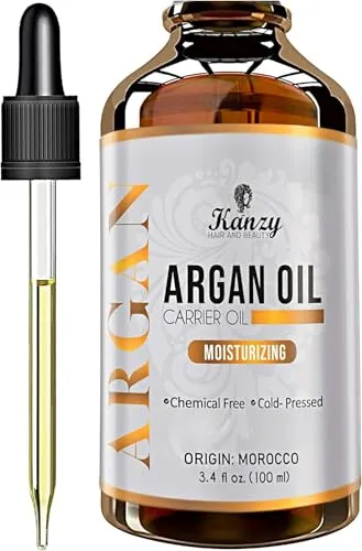 Kanzy Arganöl Haare Kaltgepresst 100% Rein für Gesicht, Haut und Körper, Anti-Aging Vegan Argan oil of Marokko im Lichtschutz Recycelbare Glasflasche (100ml, Argan)