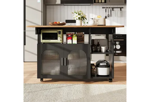 Odikalo Kücheninsel Servierwagen Buffetschrank Esstisch in Weiß und Schwarz