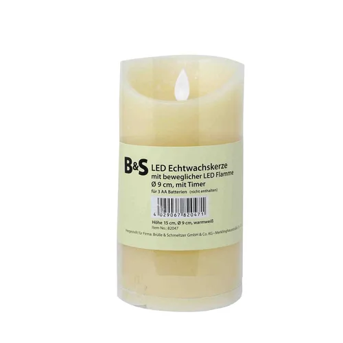 LED Echtwachskerze mit beweglicher Flamme 6 Stunden Timer H 15 cm
