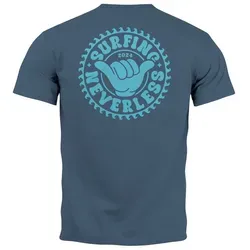 Neverless Print-Shirt Herren T-Shirt mit Surf-Motiv - Herren-Shirt im denim blue mit coolem Surfer-Motiv, 100% Baumwolle für hohen Tragekomfort – perfekt für Sommer, Sonne und Wellen!