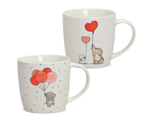matches21 HOME & HOBBY Tasse Süsse Kaffeetassen 2er Set Tiere Liebe Elefant Hase Herzen, 2-tlg., Porzellan, Tee, Kaffee-Becher, klassisch, weiss rot bunt, 250 ml