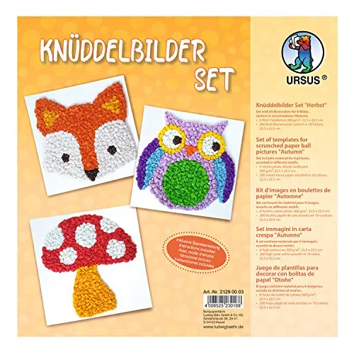 Ursus 21290003 - Knüddelbilder Set, Herbst, ca. 22,5 x 22,5 cm, 300 g/qm, 6 Bilder in verschiedene Motive, einseitig bedruckt, inklusive Bastelanleitung, für Jungen und Mädchen